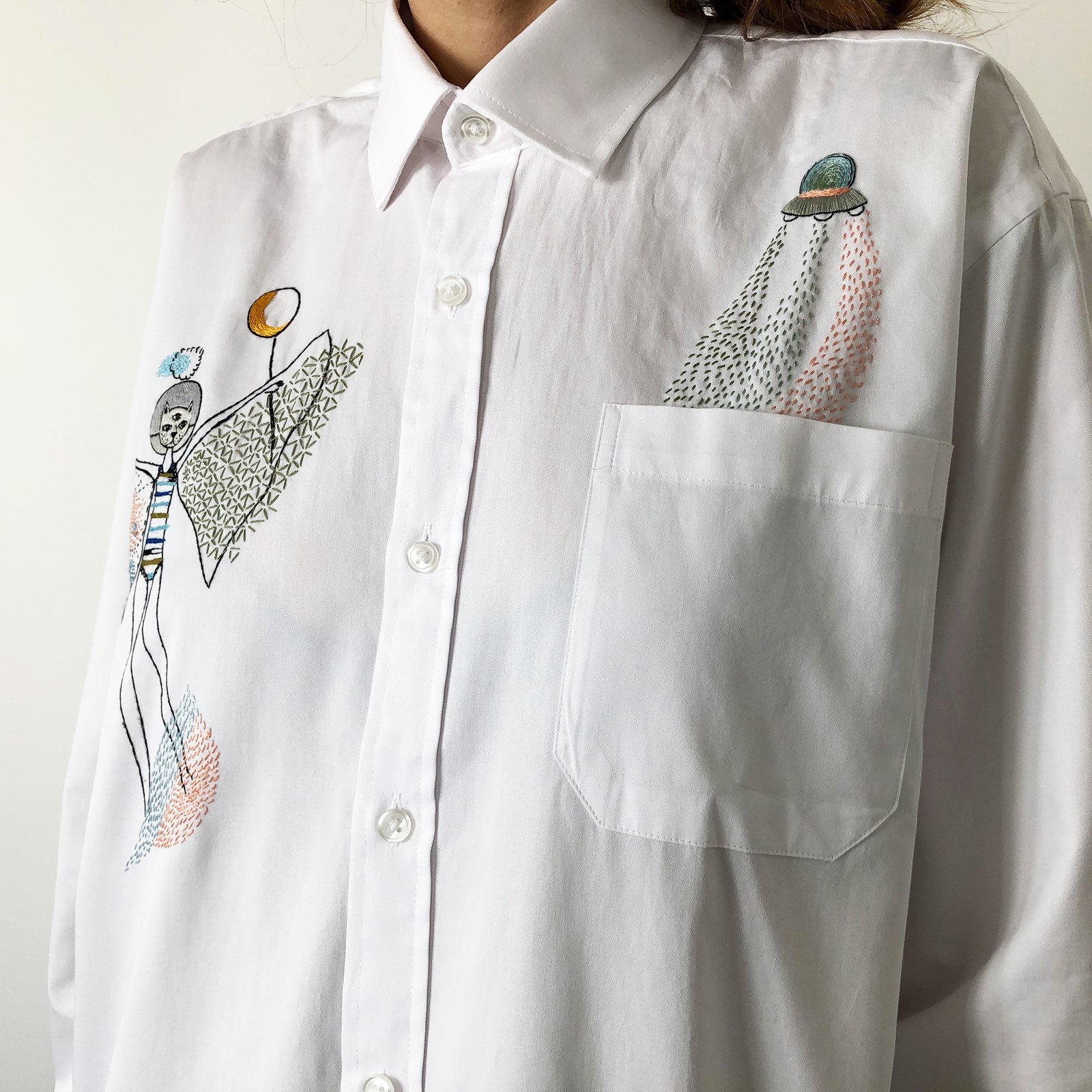 Moon queen - original hand embroidery on 100% cotton men's shirt, Unisex,  size Small